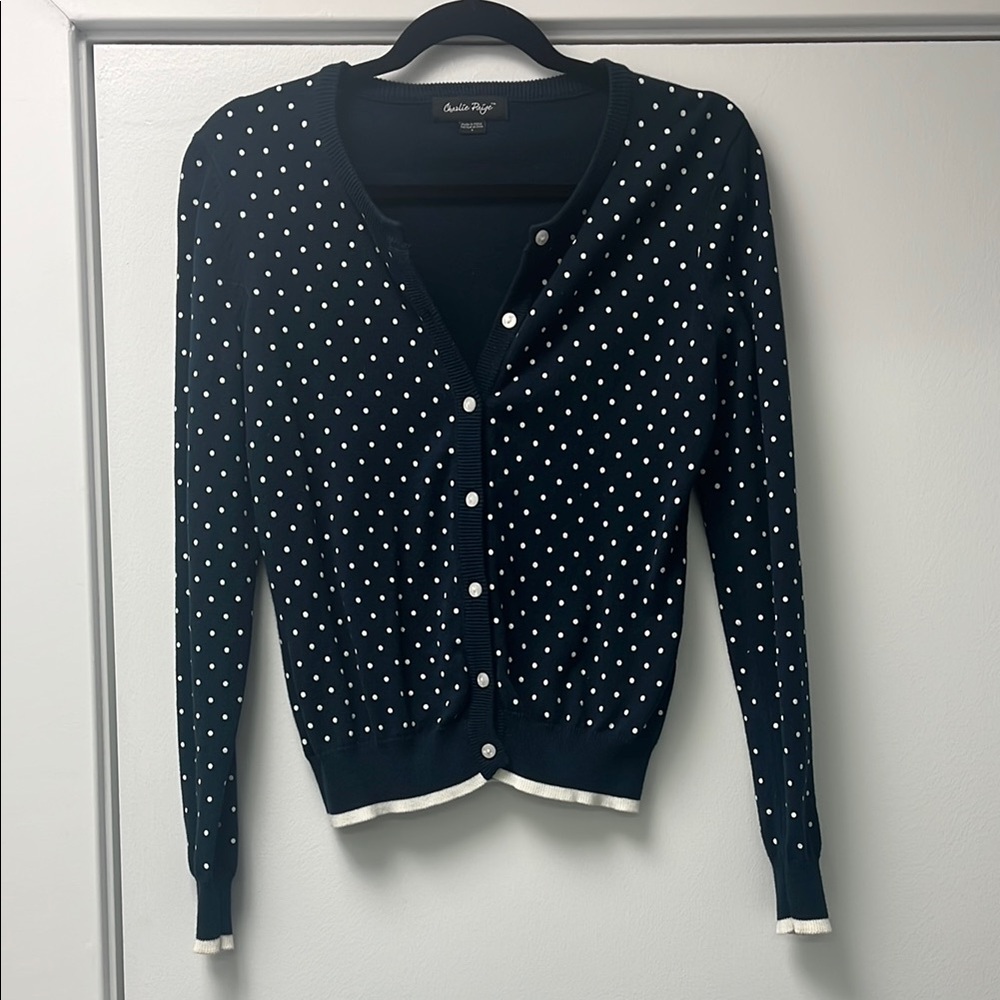 Charlie Paige women’s Blue and White Cardigan V-Neck Sweater size small